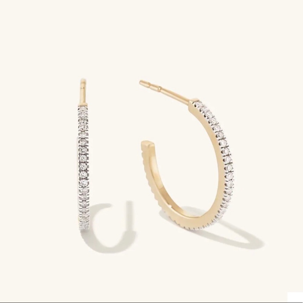Mejuri Pave Diamond Midi Hoops. Perfect Condition